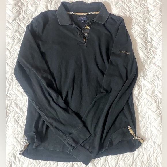 Black Burberry polo long sleeve shirt - Picture 1 of 5